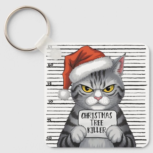 Porte-clés Tueur de sapin de Noël de chat drôle (Recto)
