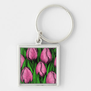 Porte-clés Tulières roses avec feuilles verts