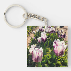 Porte-clés Tulipes à rayures blanches et violettes