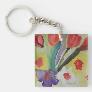 Porte-clés Tulipes Abstraites et fleurs de printemps acryliqu