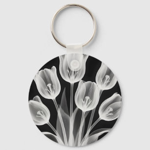 Porte-clés Tulipes noires et blanches Élégante monochrome