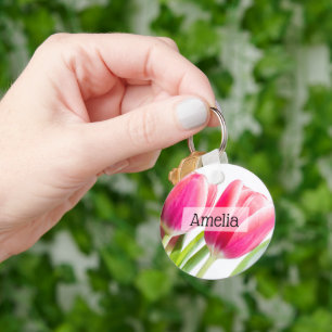 Porte-clés Tulipes roses avec Feuille vert photo