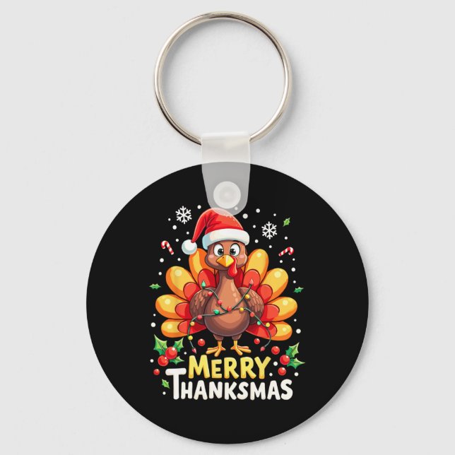 Porte-clés Turquie Père Noël Joyeux Joyeux Thanksmas Thanksgi (Recto)