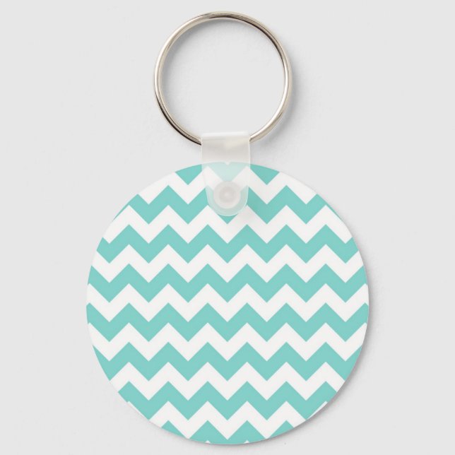 Porte-clés Turquoise Aqua White Chevron Zig Zag (Recto)