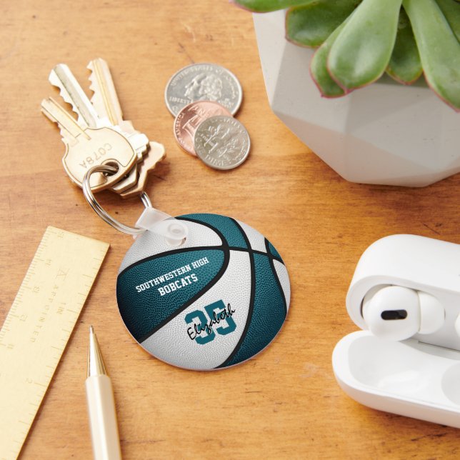 Porte-clés turquoise blanc équipe couleurs basket-ball cadeau (Bureau)