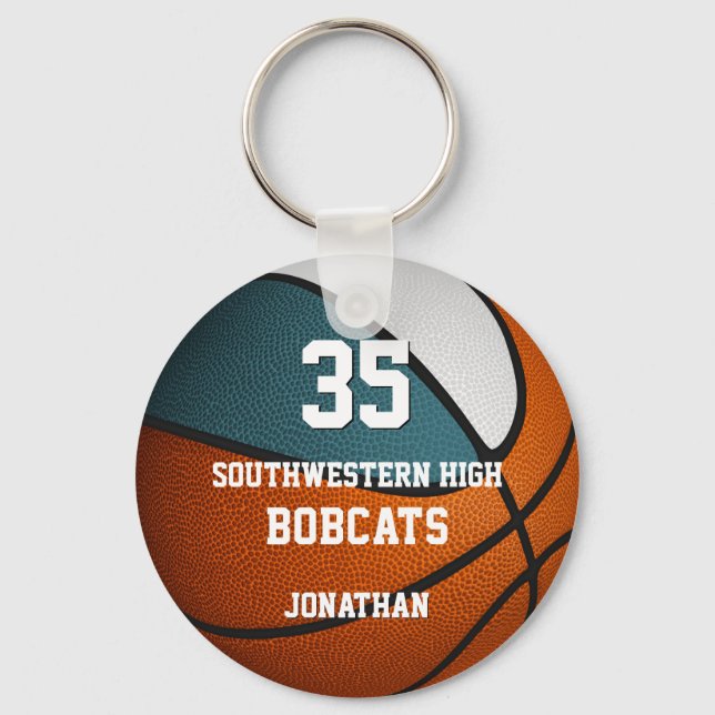 Porte-clés turquoise blanc sport garçon fille de basketball é (Recto)