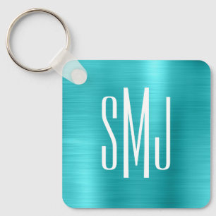 Porte-clés Turquoise Bleu Feuille Trois Lettres Monogramme