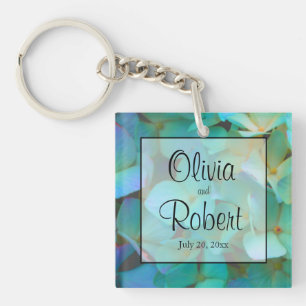 Porte-clés Turquoise bleu jaune rose hydrangée fleurs