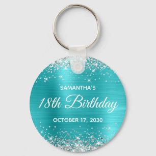 Porte-clés Turquoise Bleu Paillettes Argentées 18e Anniversai