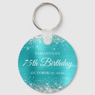 Porte-clés Turquoise Bleu Paillettes Argentées 75e Anniversai
