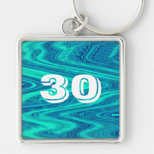 Porte-clés Turquoise Blue Waves Abstrait 30e anniversaire cad