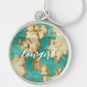 Porte-clés Turquoise Brown Cream Animal Cowhide Western