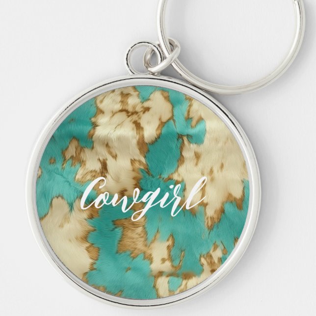 Porte-clés Turquoise Brown Cream Animal Cowhide Western (Devant)