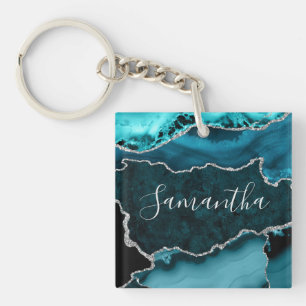 Porte-clés Turquoise et Faux Argent Parties scintillant Marbr