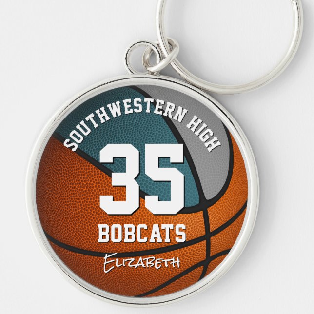 Porte-clés turquoise gris filles garçons de basket-ball équip (Devant)