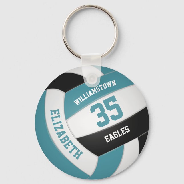 Porte-clés turquoise noir personnalisé nom de l'équipe volley (Recto)