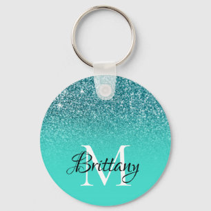 Porte-clés Turquoise Pailleté Ombré Monogramme