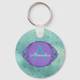 Porte-clés Turquoise vert et mauve Étalons de sirène Monogram