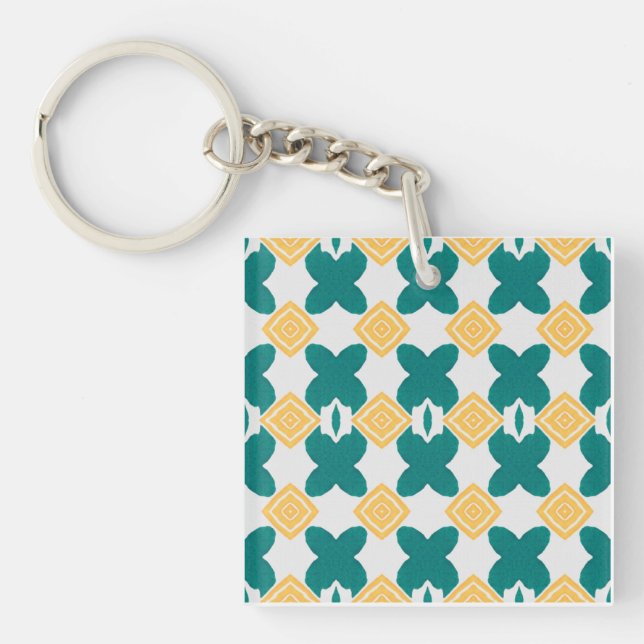 Porte-clés turquoise-vert, forme papillon et diamant jaune (Devant)