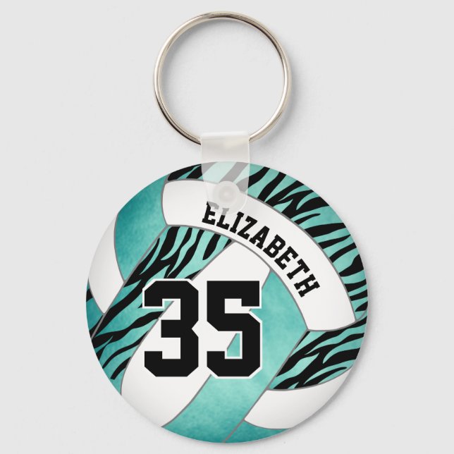 Porte-clés turquoise w zèbre rayures accent filles volleyball (Recto)