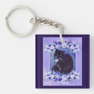 Porte-clés Tuxedo art de chat noir et blanc par Renee Lavoie