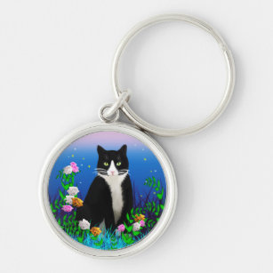 Porte-clés Tuxedo Cat avec Porte - clé de fleurs