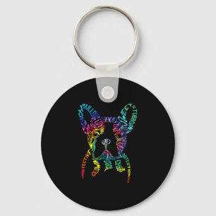 Porte-clés Typographie Bulldog Tie Dye Art graphique Frenchie