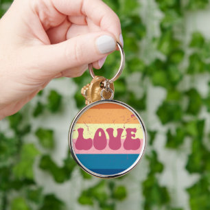 Porte-clés Typographie D'Amour Rétro Sur Les Rayures De Couch