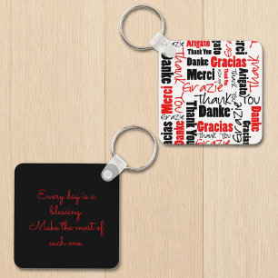 Porte-clés Typographie "Merci" multilingue noire rouge