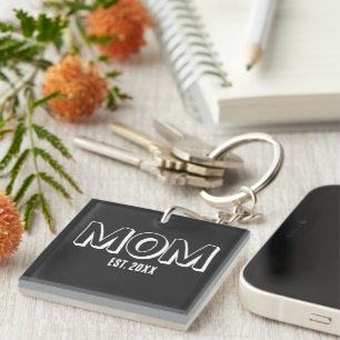 Porte-clés Typographie minimale blanche pour l'année d'établi