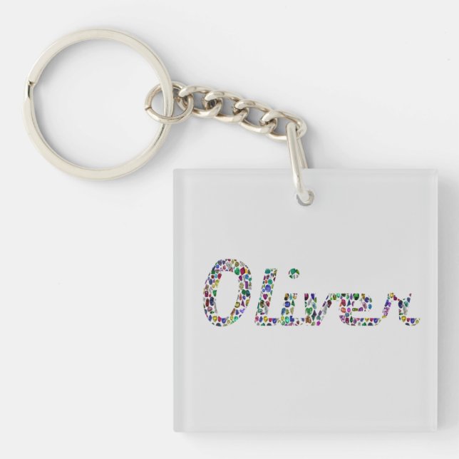 Porte-clés Typographie Oliver avec design Motif coloré (Devant)