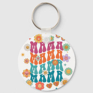 Porte-clés Typographie Rétro Mama Mama Fleur Visage Souriant