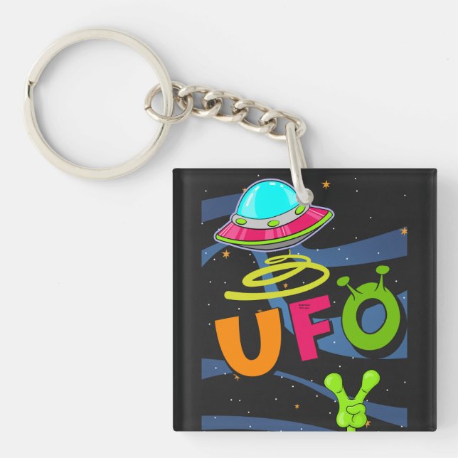 Porte-clés ufo on space dis bonjour (Devant)