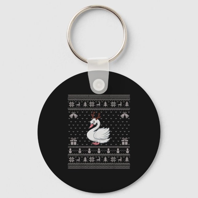 Porte-clés Ugly Xmas Sweater Style Swans Reindeer Christmas  (Recto)
