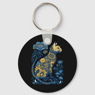 Porte-clés Ukraine Chat Floral Vintage Ukrainien Drapeau Et V