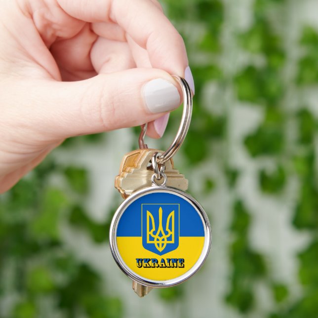 Porte-clés Ukraine, Tryzub, drapeau ukrainien / Armoiries (main)