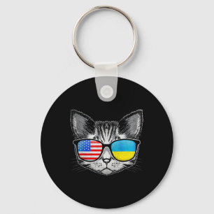 Porte-clés Ukraine Us Drapeau Racines Cat Ukraine Américain