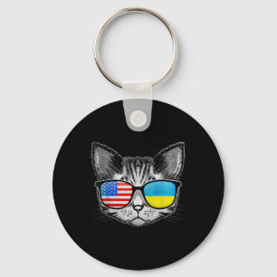 Porte-clés Ukraine Us Drapeau Racines Cat Ukraine Américain