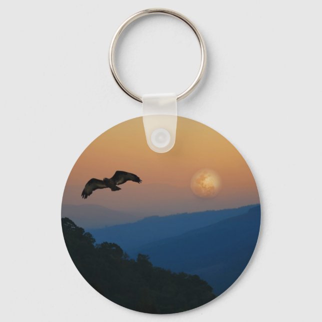 Porte-clés Un aigle monte en pleine lune (Recto)