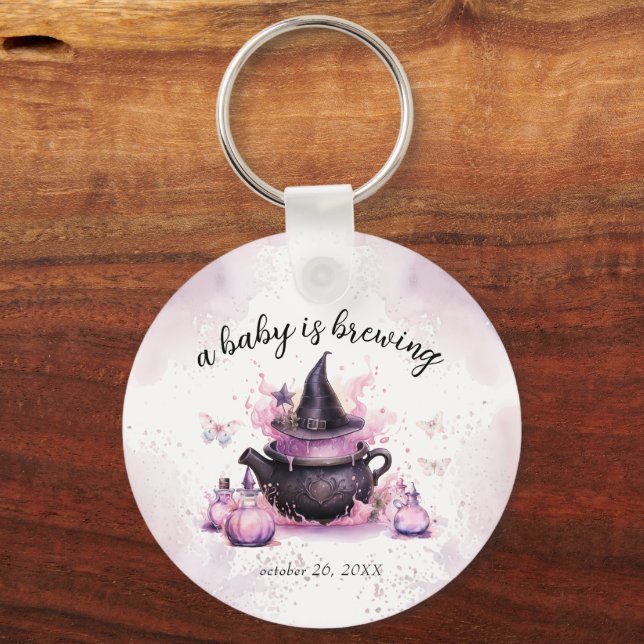 Porte-clés Un Bébé brasse Baby shower Halloween Bienvenue (Recto)
