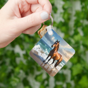 Porte-clés Un Étonnant Cheval Brown Sur La Plage,