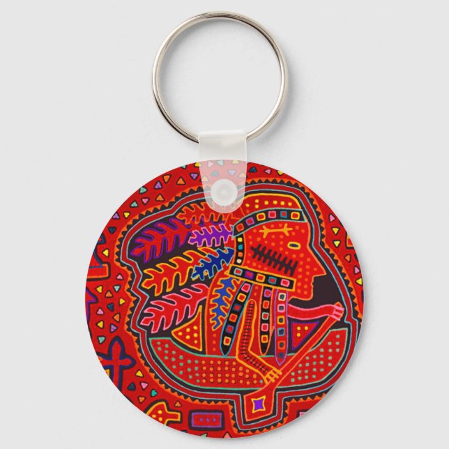 Porte-clés Un Indien Kuna en canoë (Recto)