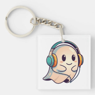 Porte-clés Un joli fantôme à écouter de la musique avec un ca