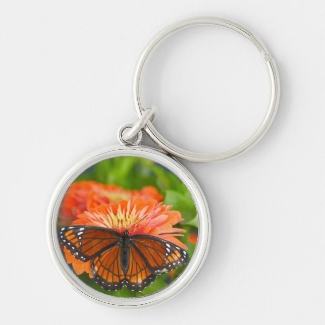 Porte-clés Un papillon vice-roi sur des zinnias orange (Devant)