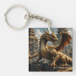 Porte-clés Un puissant dragon d'or effrayant