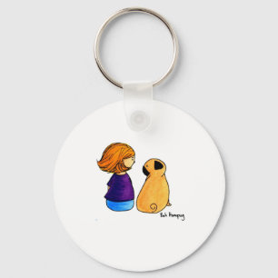 Porte-clés Une fille et son carlin (blonds)