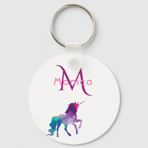 Porte-clés Unicorn rose violet blanc monogrammé