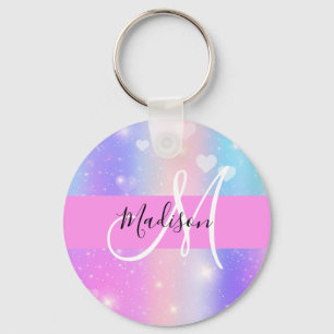 Porte-clés Unicorne colorée fille Coeurs arc-en-ciel Monogram