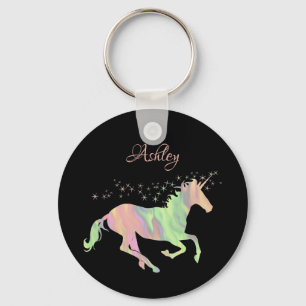 Porte-clés Unicorne étoiles multicolores et nom
