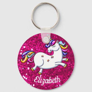Porte-clés Unicorne Parties scintillant rose